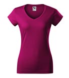 t-shirt damski v-neck slim fit, nadruk bezpośredni – czerwony fuksja (49)